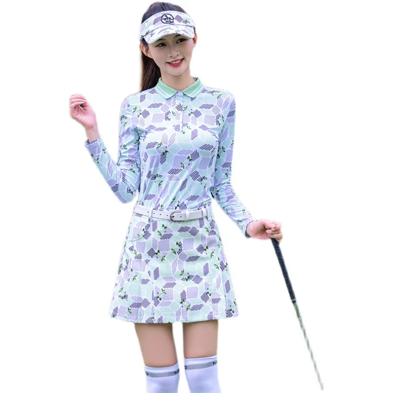MG Autumn Golf Set Top Clothes Women Light Green Long Sleeve Polo Shirt Sportswear Spring Lady Sporty Thin Printing Short Skirts