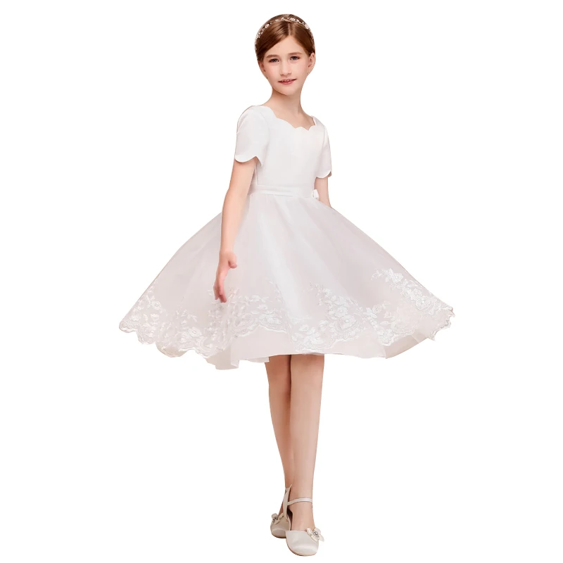 Ball Gown Princess Short White Flower Girl Dresses For Wedding Satin Tulle Girls First Holy Communion Dresses
