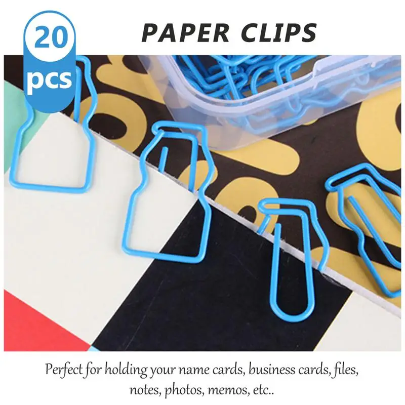 

20Pcs Little Baby Bottle-shaped Paper Clips Household Paper Clips (Blue)
