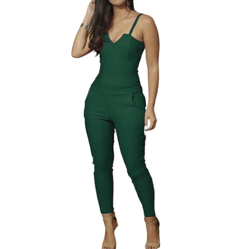 Bodysuit female olid color skinny jumpsuit high stretch suspender jumpsuit womens pant top sexy elegant streetwear