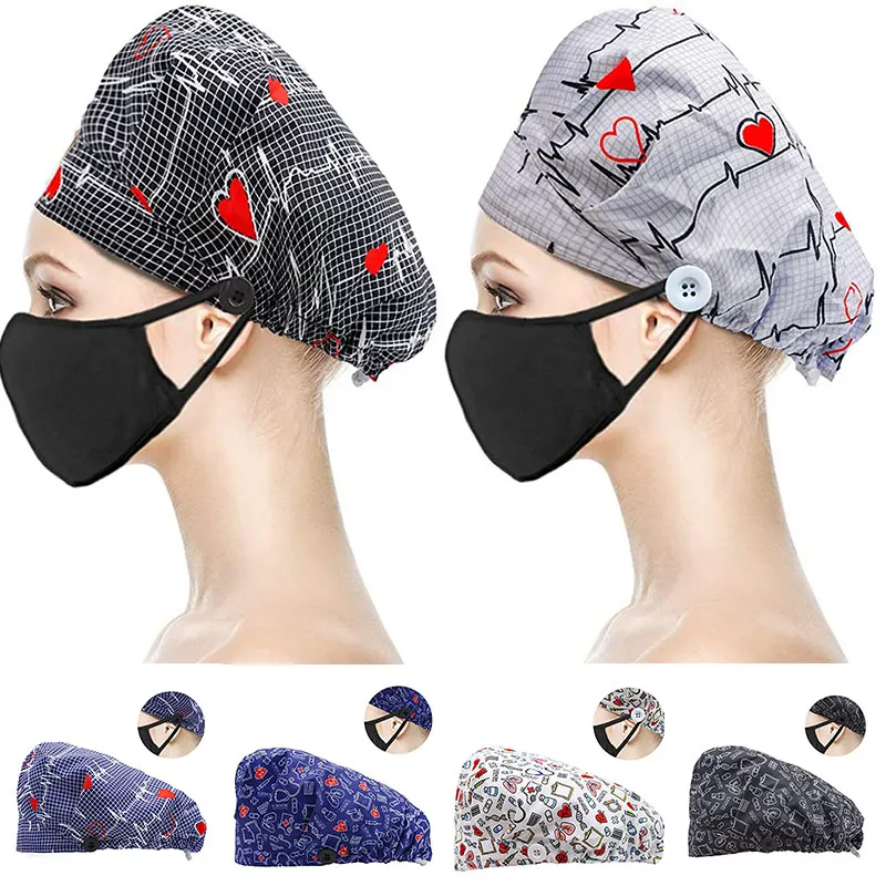 

Fashion Sweat-absorbent Towel Surgical Cap Floral Buckle Baotou Cap Women Nurse Hat Pure Cotton Operating Room Doctor Hats