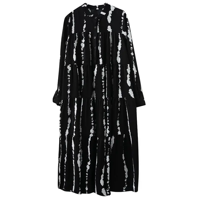 Женское винтажное платье с воротником-стойкой ТРАПЕЦИЕВИДНОЕ ПЛАТЬЕ большого