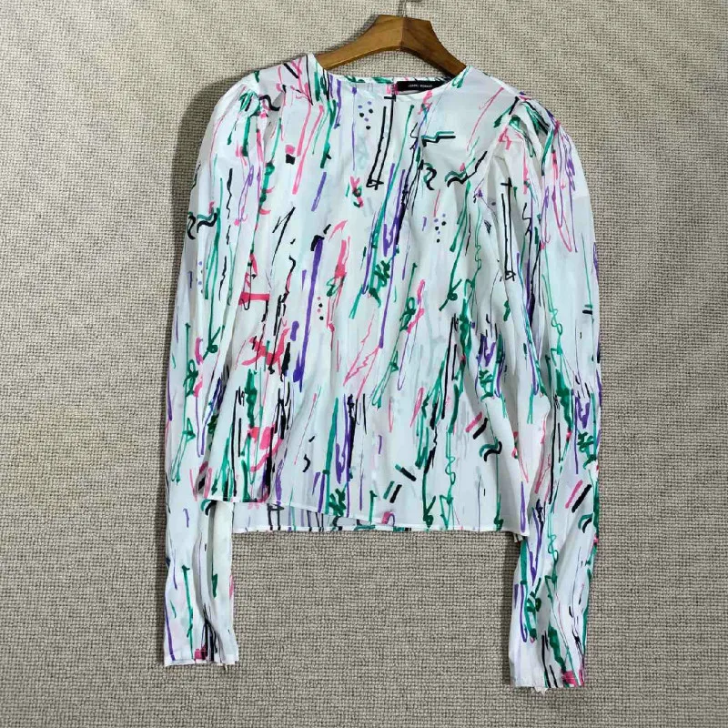 Женская рубашка белая шелковая Свободная с круглым вырезом женская