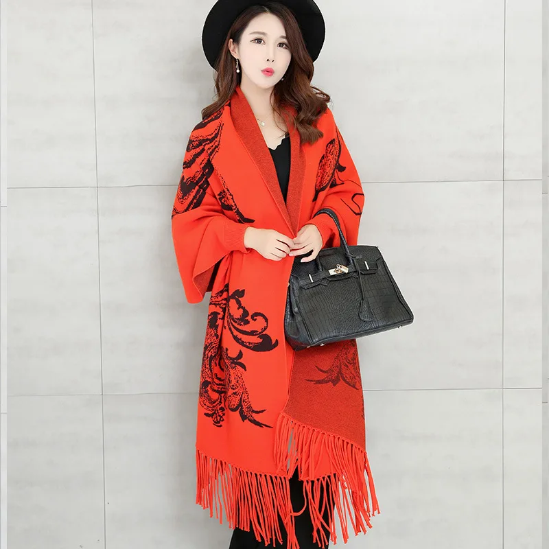 

2020 New Arrival Plus Size Loose Knitted Fringed Shawl Knitted Cardigan Shawl With Sleeve Inverness