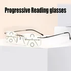 Титановые прогрессивные очки для чтения без оправы с эффектом памяти для мужчин и женщин, многофокальные анти-голубые ультралегкие пресбиопические очки 1,5 2,5