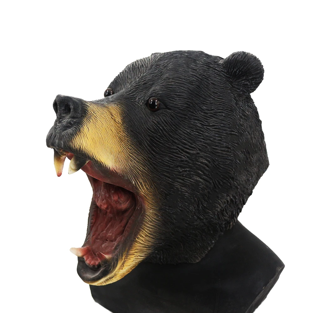 Реалистичная латексная маска на голову в виде черного медведя головной убор