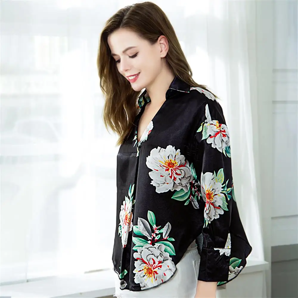 Женская Цветочная блуза с длинным рукавом и v-образным вырезом Осенние