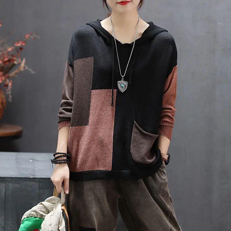 Женский свитер с капюшоном Max LuLu Свободный вязаный пуловер в британском стиле