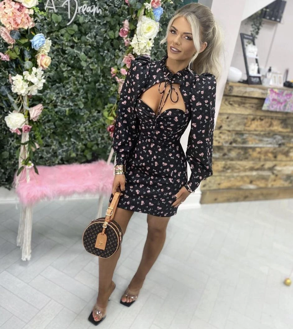 

Chic Sexy Long Sleeve Floral Print Women Bodycon Winter Dress 2020 Elegant Evening Club Party Dresses Vestidos