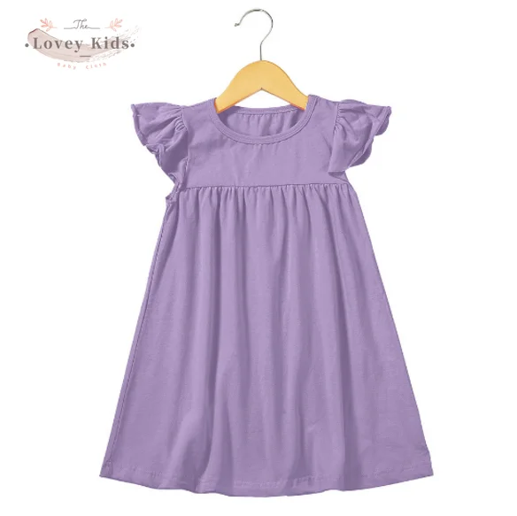 2020 Summer Baby Girls Dress 100% Cotton Soft Simple Solid Color Toddler Flutter Ruffle Sleeve Infant Children A-line Dresses |