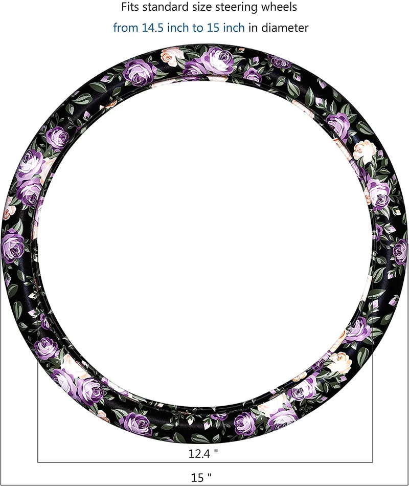

Floral Leather Car Steering Wheel Cover For Women Girls Ladies 15inch Chinese Style Universal Auto Steering Wheel Cover Decor