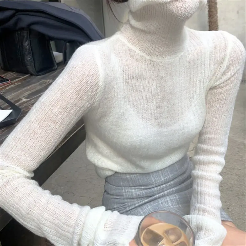 HziriP Chic Women Brief Turtleneck Slimming Knitted Jumpers Soft High Street 2021 Elegant Pullovers Basic Sweaters 3 Types | Женская