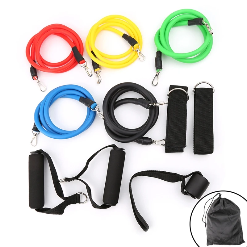 

Resistance Band Set 5 Stackable Exercise Bands with Waterproof Carrying Case Door Anchors Attachment Legs Ankle Straps QW
