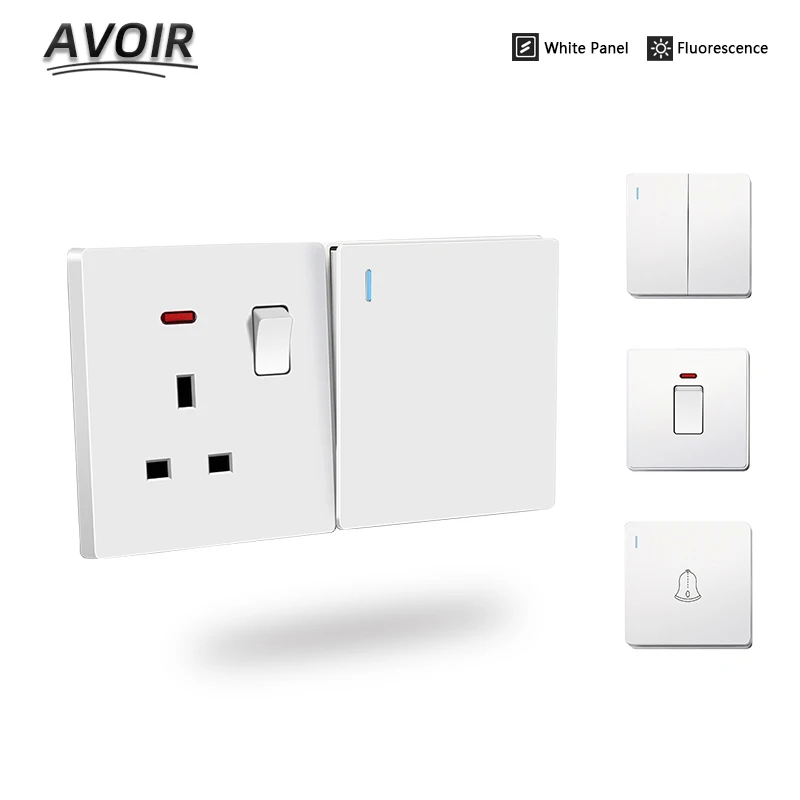 Avoir Light Switch EU Wall Switch White Large Panel Plastic Material 1/2/3/4gang 1/2/3way Button Home Switches Collection