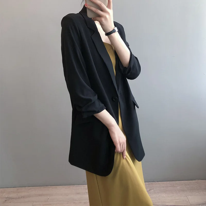 

2021 Spring Summer Fashion New High Quality Solid Color Thin Section Drape Three-Quarter Sleeve Sunscreen Suit Coat Trendy H159