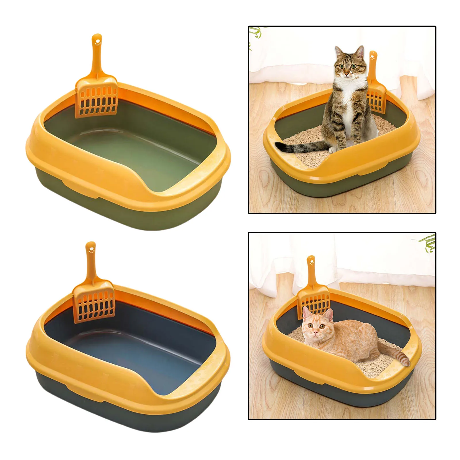 Pp Pet Non-stick Pet Litter Tray Safe Pan Anti-splash Detachable Rim Toilet W/scoop Shovel Bedpan