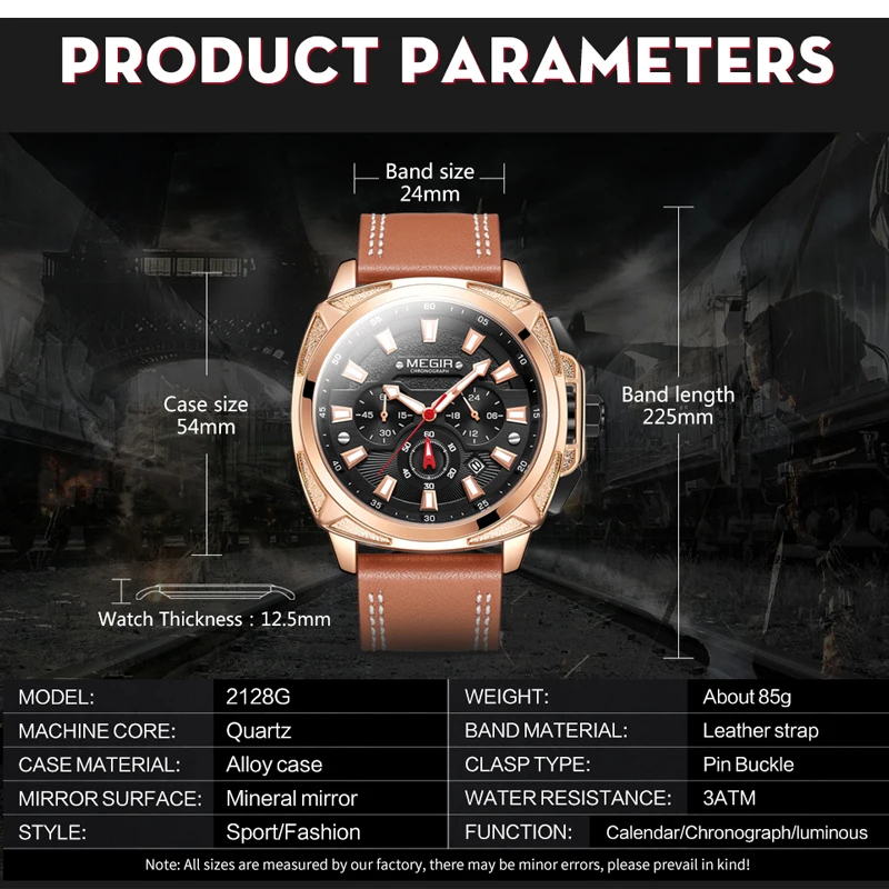 Часы мужские кварцевые с хронографом водонепроницаемые кожаным ремешком |