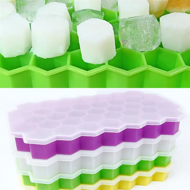 

orange 2 Set Of Food Grade Silicone Ice Cube Mold With Lid Ice Mold 37 Lattices Kitchen Gadget For Home