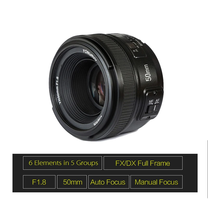 Светодиодная лампа для видеосъемки YONGNUO YN50mm F1.8 с фиксированным фокусным расстоянием большой апертурой Автофокус Объектив для Nikon D5300 D5200 D5100 D3300 D3200 D800 D700 D300 аксессуар для камеры DSLR
