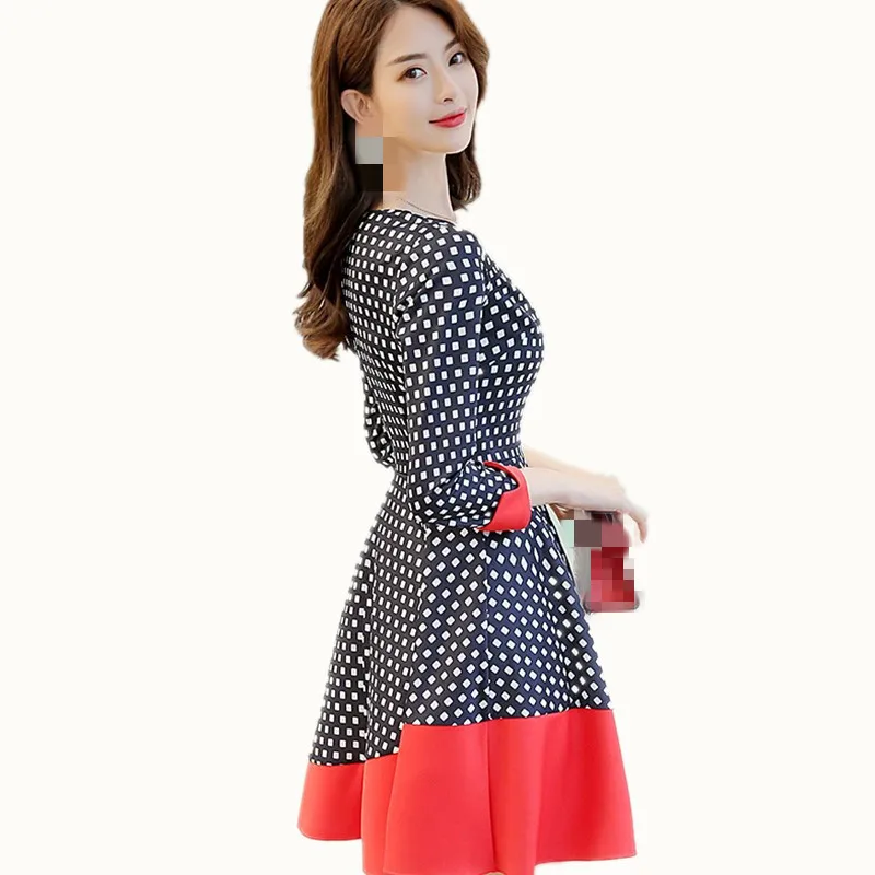 Женское Повседневное платье с длинным рукавом B1800 однотонное в Корейском стиле