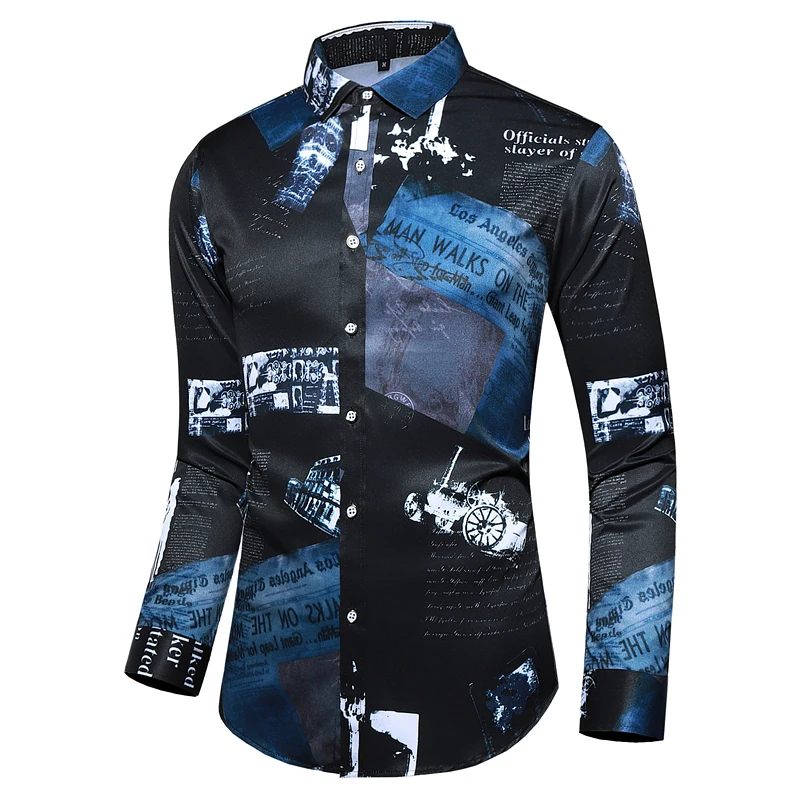 New style Hot Sale Luxury Shirt Men Slim Long Sleeve Geometric Printing Chemise Homme Social Men Club Prom Shirt Plus size S-7XL