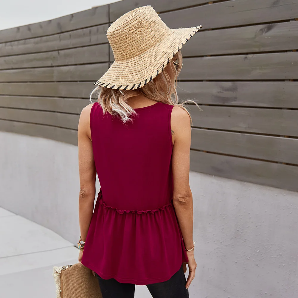 

2021 new women's T-shirt fashion loose sleeveless top casual women's T-shirt