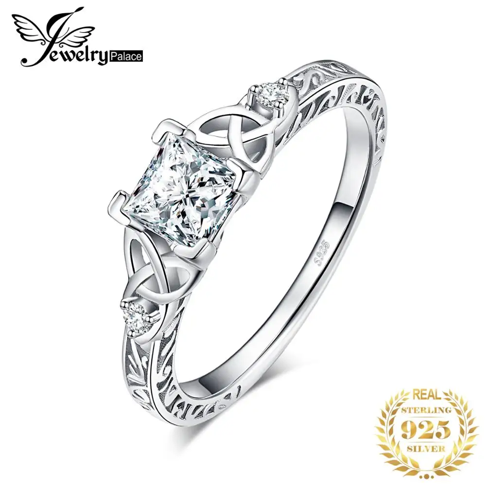 JewelryPalace Solid 925 Sterling Silver Engagement Ring for Woman Vintage Celtic AAAAA CZ Simulated Diamond Promise Luxury Ring