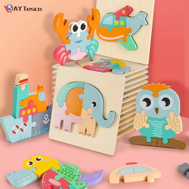 

Christmas gifts Children's Animal Puzzle stereoscopic 1-2-3-year-old baby boy and girl wooden early education puzzle игрушки Pop