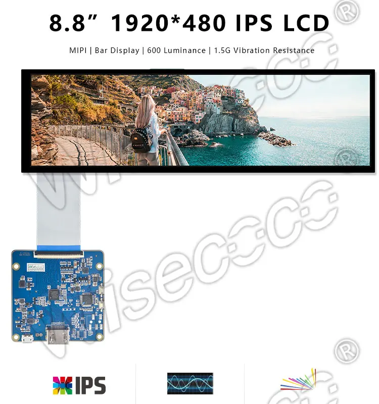 New 8.8 inch 1920*480 LCD screen 600cd/m2 with HDMI board for car Rear view mirror GPS free shipping HSD088IPW1-A00