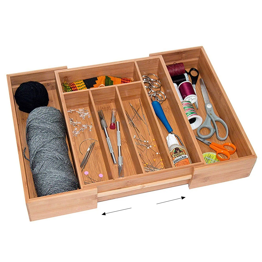 Выдвижная коробка для хранения кухонных столовых приборов с 7 сетками бамбуковые