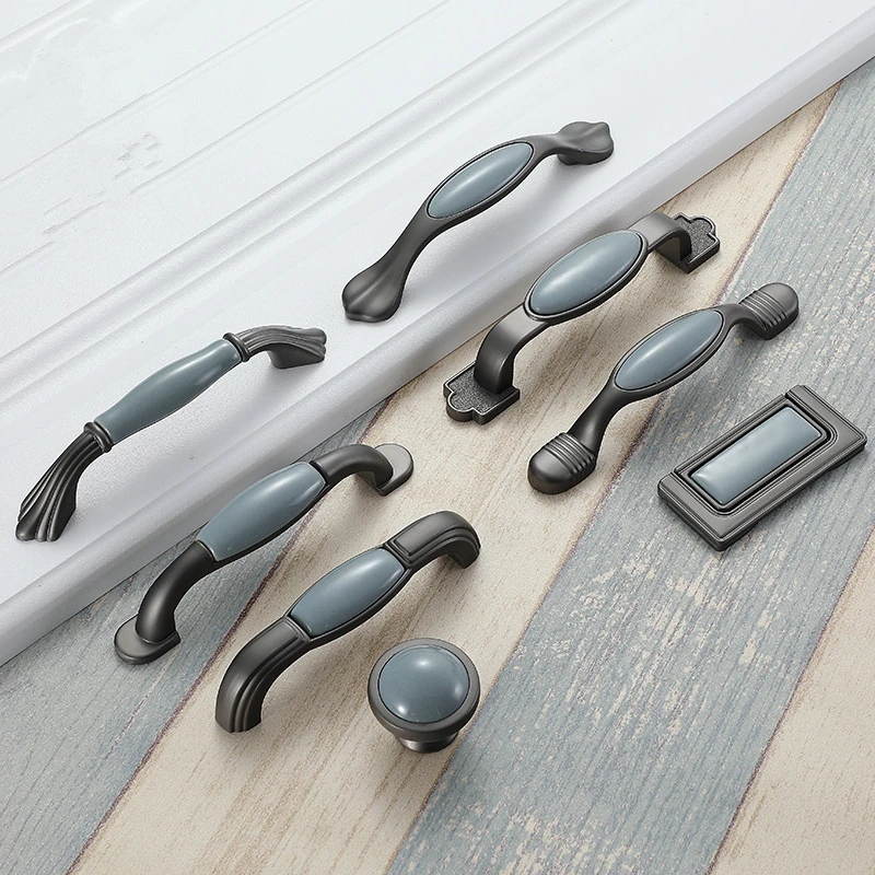 

Mediterranean Blue Ceramic Cabinet Knobs and Handles Gray Wardrobe Door Pulls European Furniture Handle Cabinet Hardware