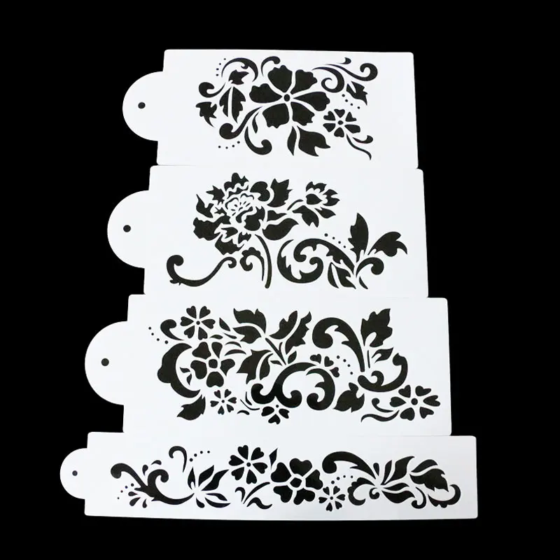 

4PCS/Set Flower Fondant Cake Stencil Mould Border Lace Sugar Coffee Template Spray Mold DIY Flower Wedding Cake Decorating