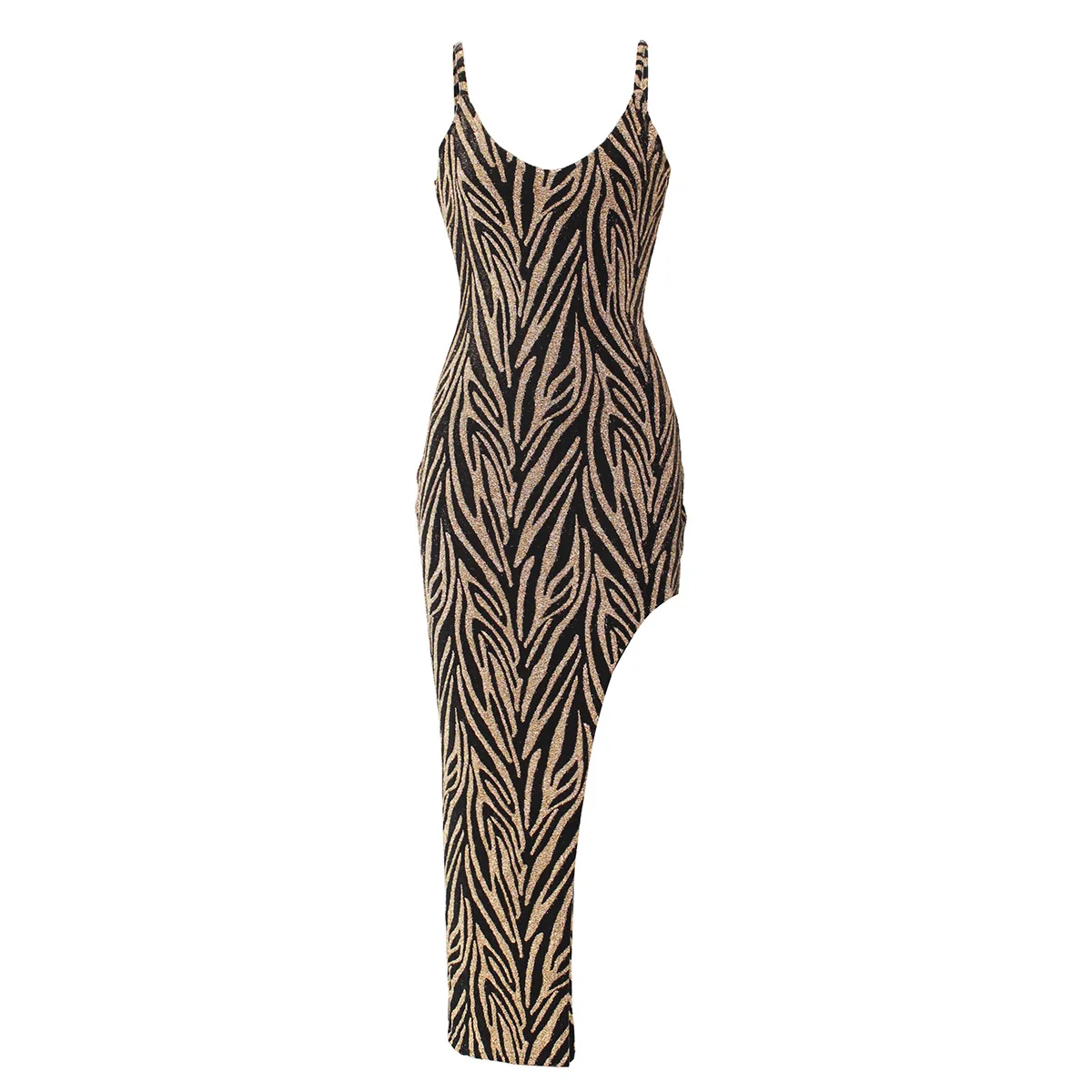 Женское блестящее платье с V-образным вырезом и высоким разрезом | Женская одежда