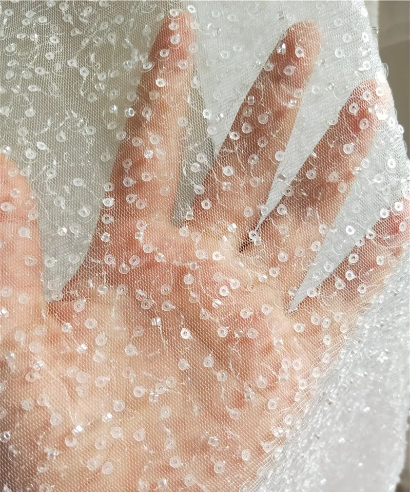 Вышивка бисером блестками вышивка сетка прозрачная ткань свадебное платье Diy