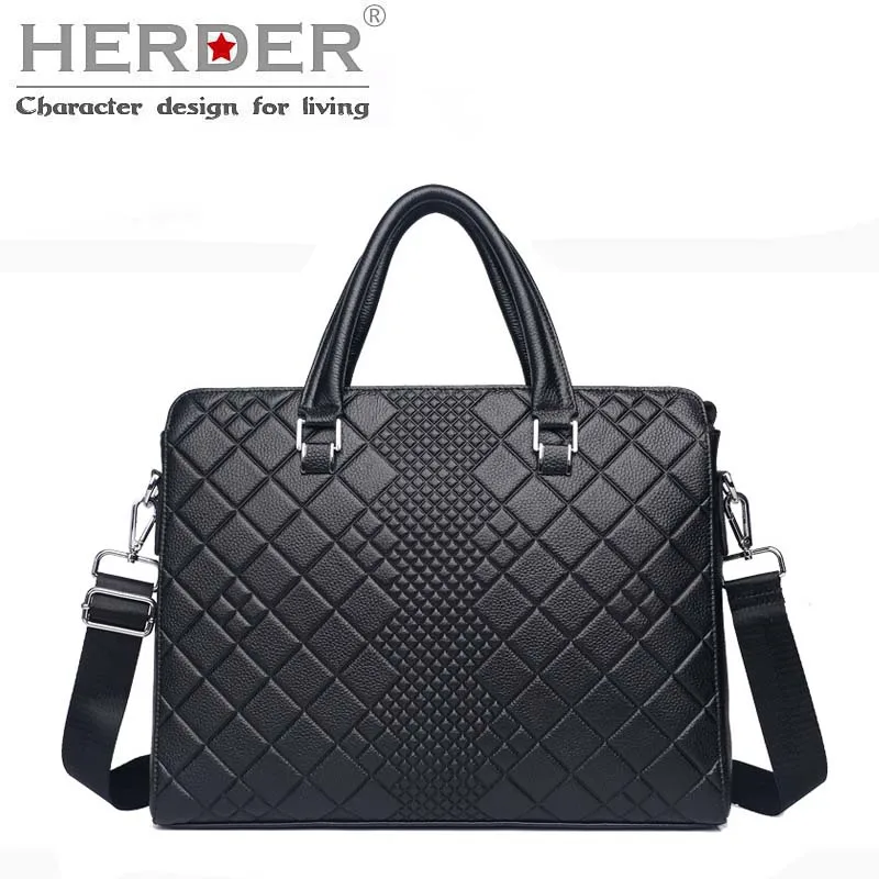 Портфель HERDER мужской кожаный классический большой клетчатый чемоданчик для