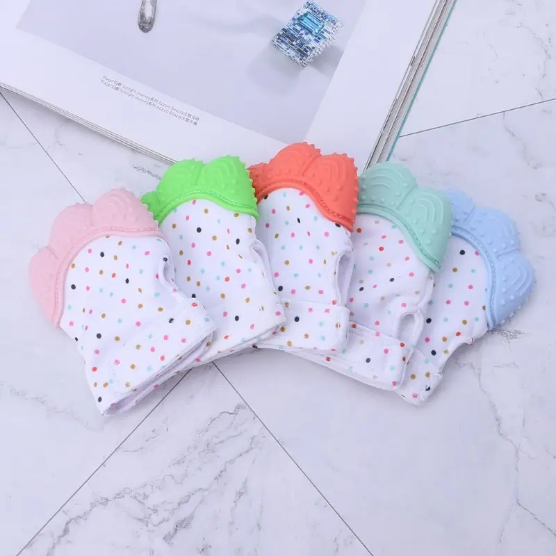 

Baby Teether Gloves Squeaky Grind Teeth Oral Care Teething Pain Relief Newborn Bite Chew Sound Toys Adjustable Silicone