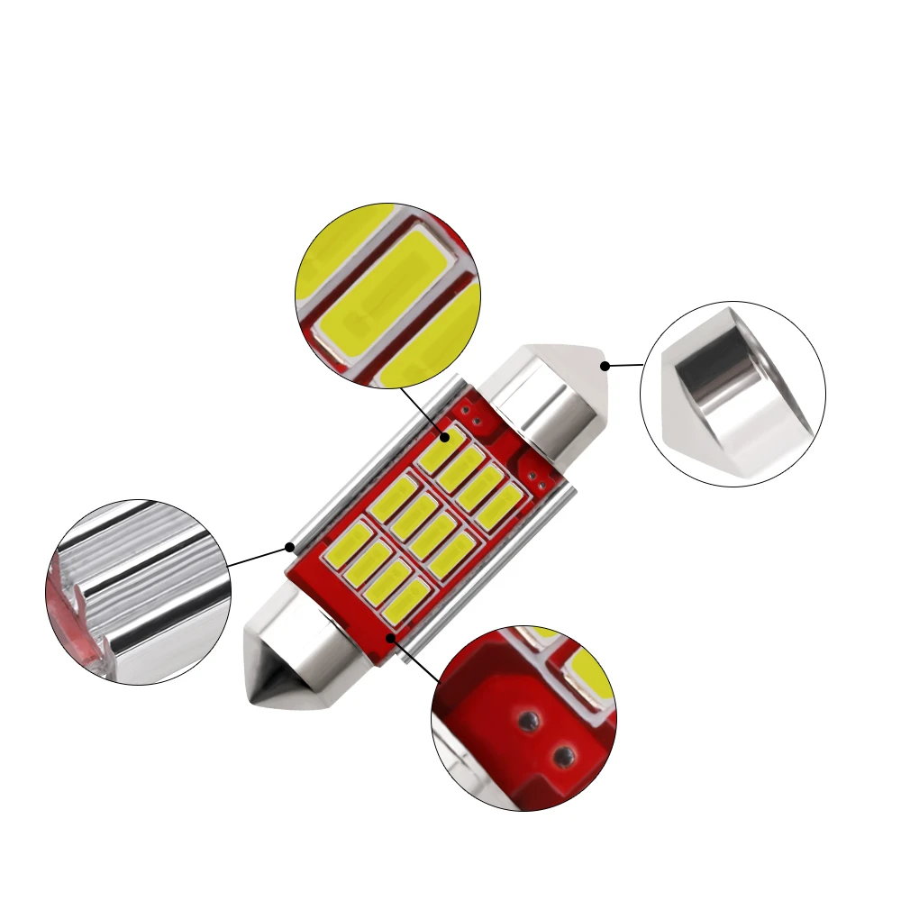 

2pcs 39 41mm White Interior Light 4014 12SMD C5W Car Led Auto LED Festoon Error Free Dome Reading License Plate Light