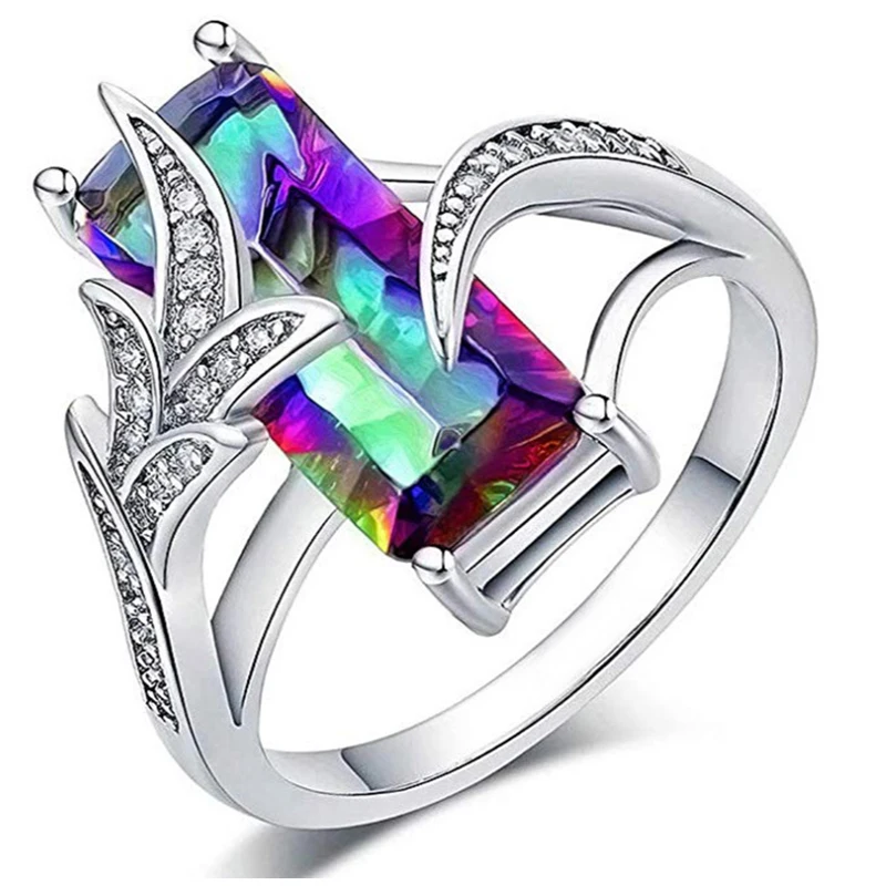

Dazzle Exquisite Colorful Crystal Square Rings for Women Party Engagement Wedding Jewelry Gift