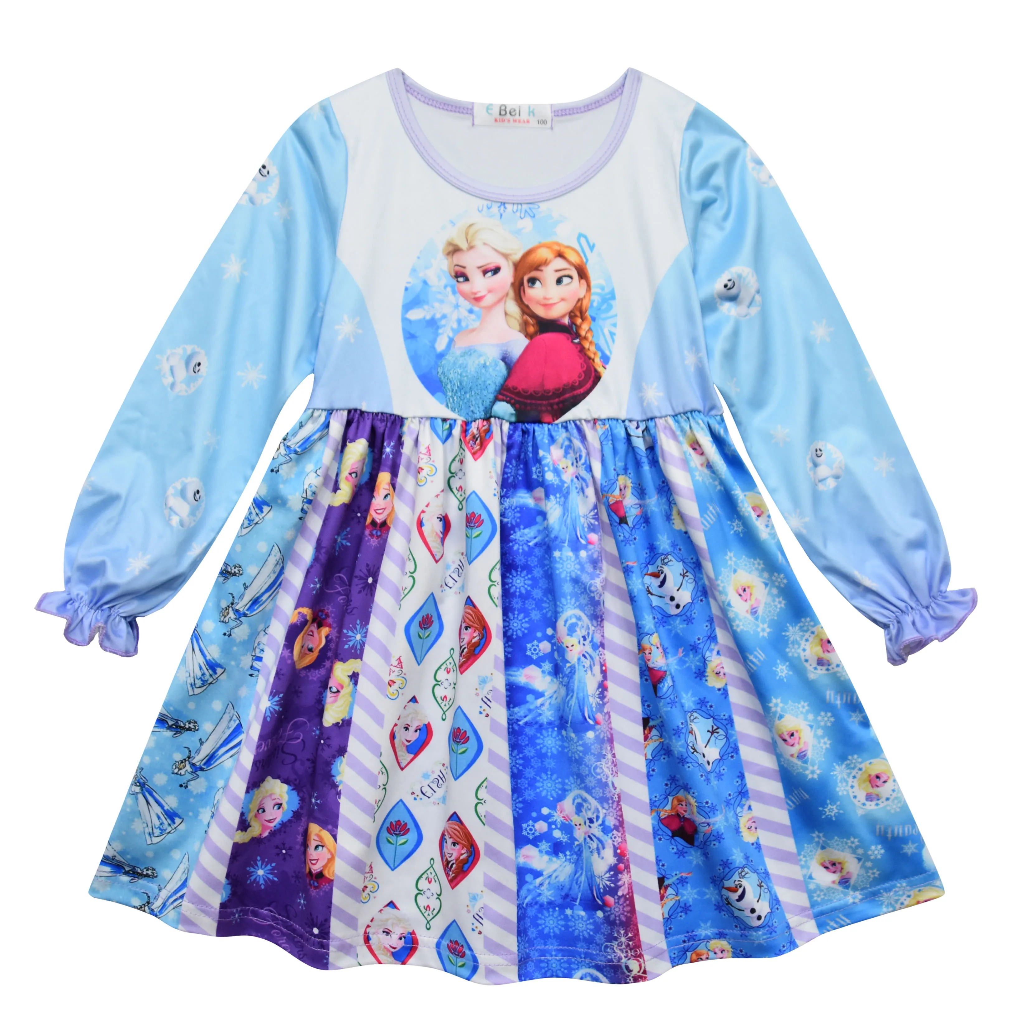 Children's wear Cartoon Long Sleeve Snow Queen Dress Anna Elsa Princess Christmas | Детская одежда и обувь