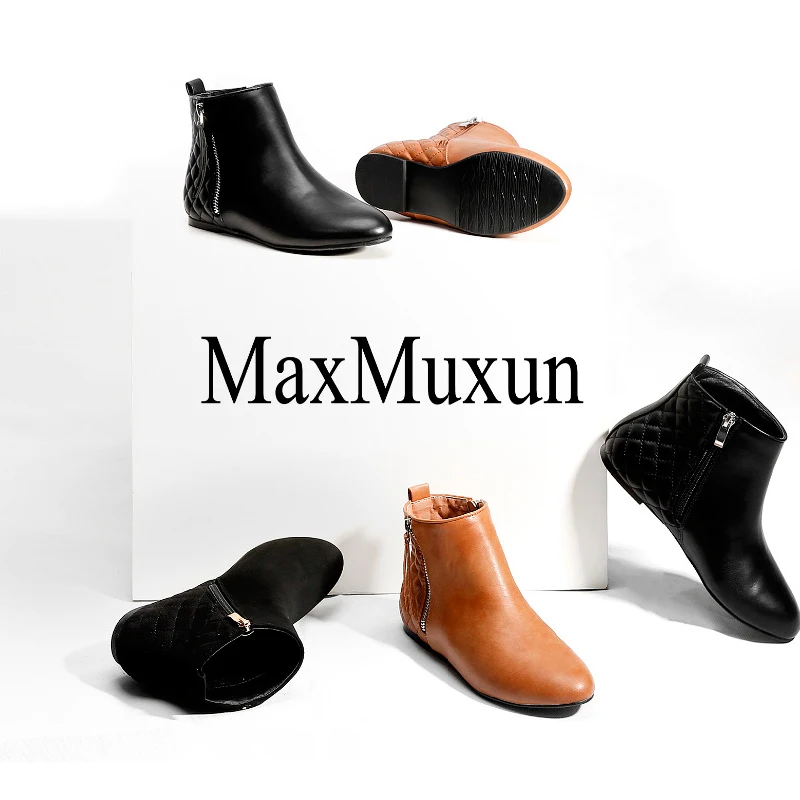 MaxMuxun Women's Booties Classic Flat Heel Ankle Pointed Toe Boots For Women Spring Autumn Fashion Causal Short Chelsea Boots