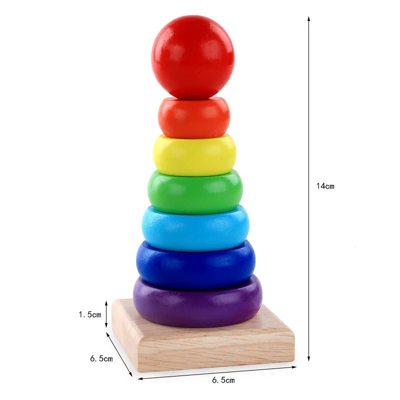 Juguetes Educativos para beb&eacute;, torre de arco&iacute;ris, columna de anillo en capas de Jenga, juguete de madera de Color Macron para que el beb&eacute; aprendan a jugar-1