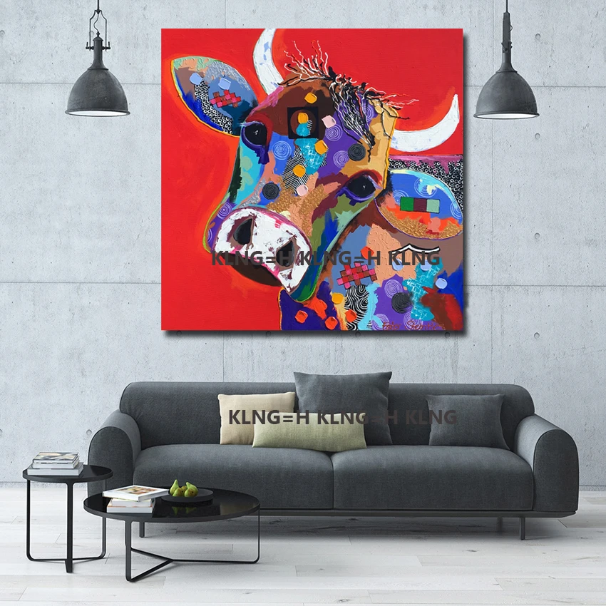 

Artist Hand-painted High Quality Modern Abstract animal Cow Oil Paintings on Canvas Modern funny animal Oil Paintings for Decor