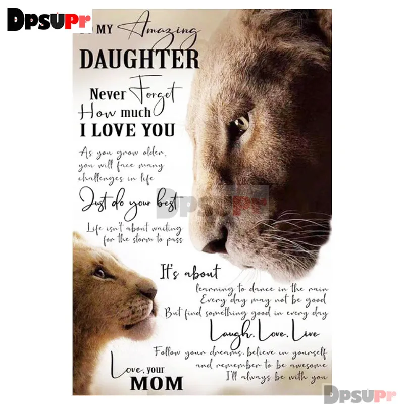 TO DAUGHTER Dpsprue полный квадратный/круглый 5D Набор для алмазной живописи "Лев пожелание" Алмазная вышивка мозаика вышивка крестиком 3D Декор подарок Df01 - Цвет: TO DAUGHTER