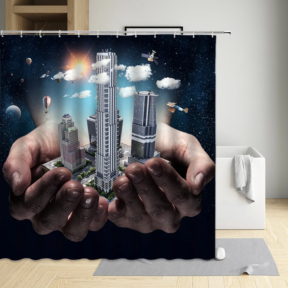 

Creative Shower Curtain Earth Aircraft Trunkfish Hot air Balloon Places Of Interest Bathroom Decor Bath Screen Waterproof Cloth