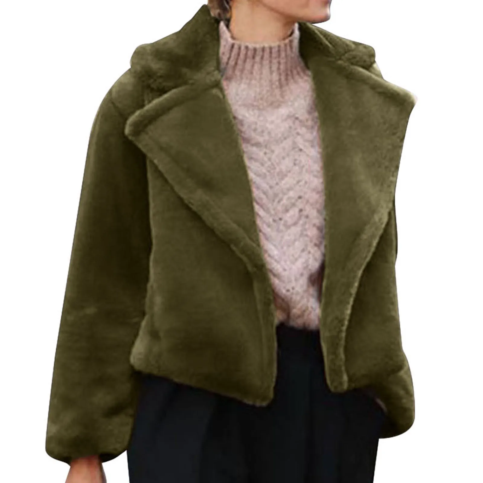 

Ladies Jackets Coats Fashion Solid Color Long Round Neck Furs Vest Jacket Female Autumn Winter Warm Outerwear