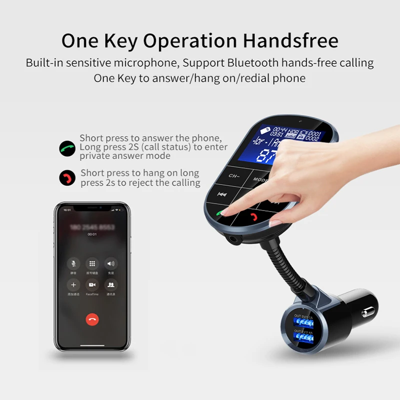 FM модулятор Bluetooth 4,2 MP3 музыкальный плеер Автомобильный комплект fm-передатчик Bluetooth радио передатчик AUX модулятор двойной usb зарядка