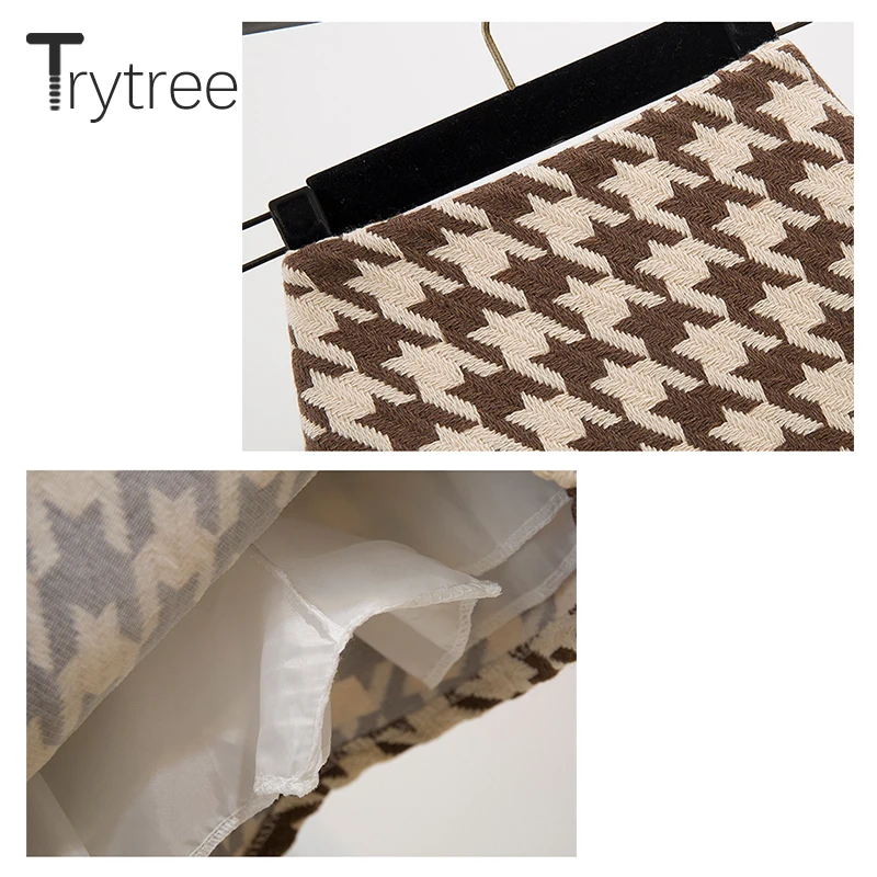 

Trytree 2020 Autumn Winter Two Piece Women Sets Casual O-neck Solid Knitted Sweater + Mini Houndstooth Skirt Zip 2 Piece Set