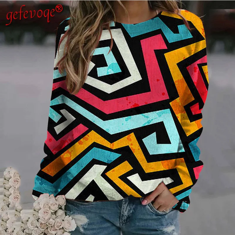 

2021 Autumn Harajuku Graffiti Print Women Pullovers Vintage Esthetic Top Women Loose Sweatshirt All-match Loose Female Clothing