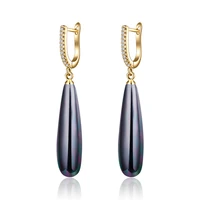 luxury water drop black pearl earrings aaa cubic zirconia gold silver color long earrings with pearl cz women jewelry girls gift