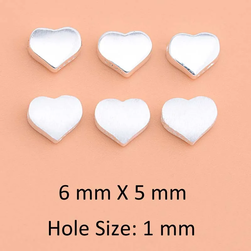 6 X 5mm 2 шт настоящий чистый твердый 925 пробы Серебряный Бисер в форме сердца свободный браслет из ожерелья и бисера Сделай Сам ювелирные изделия - Цвет: 6 X 5mm
